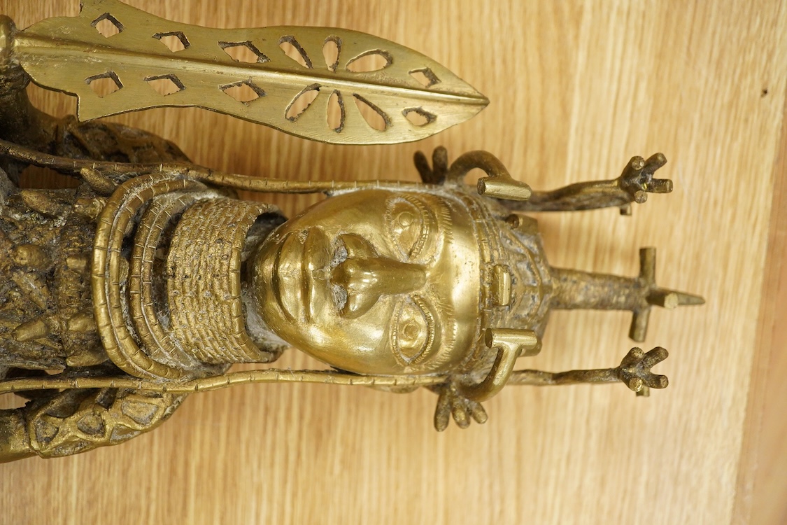 Three Benin type bronzes to include a bust, largest 47cm high
